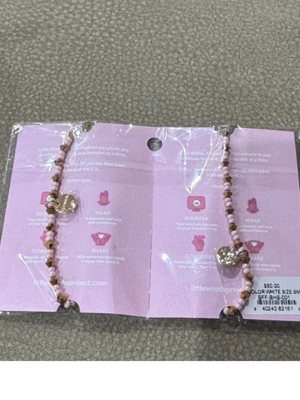Little words project Best Friends Pink Beaded Friendship Bracelet Set NWT